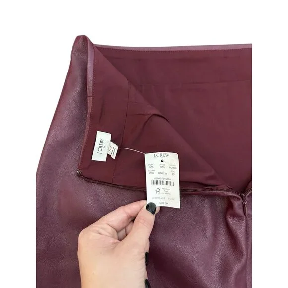 NWT J. Crew Faux Leather Pencil Skirt Size 10 Burgundy Lined Business Office - Picture 5 of 5
